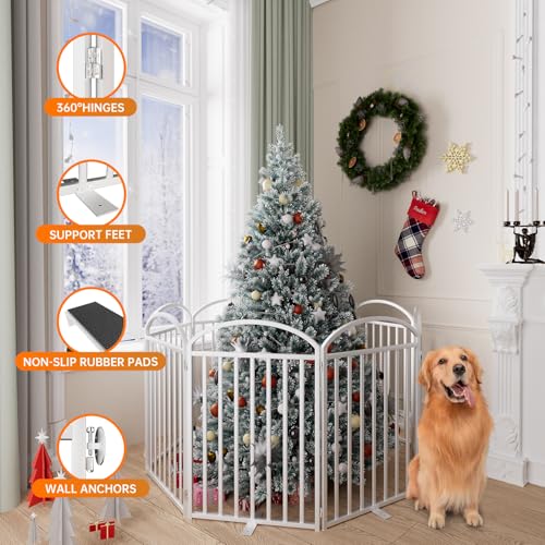 8 Panels Full Matel Freestanding Dog Gates with Door (【8 Panels with Door】192"W*32H" / White)