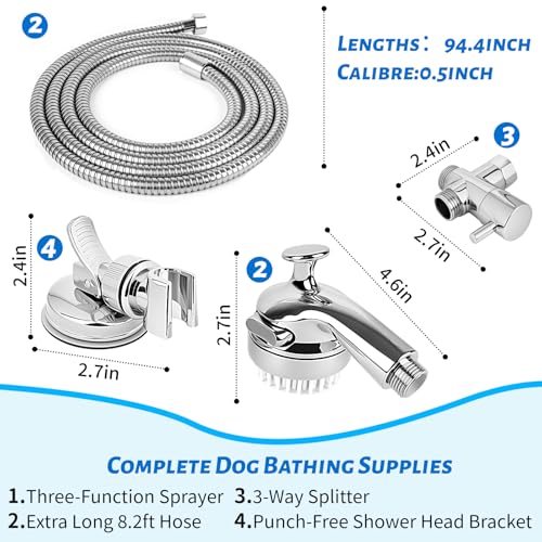 Pet Shower Attachment with 8.2ft Hose & Silicone Brush