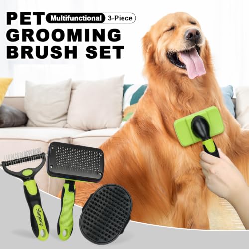 Green Pet Grooming Kit 3Pcs Dematting Comb for Dogs&Cats Shedding (Green)