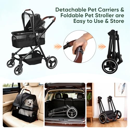 3-in-1 Foldable Pet Stroller for Dogs/Cats (Green / Single)