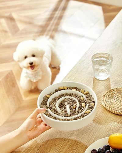 Ceramic Slow Feeder Dog Bowls (White / 8 Inches)