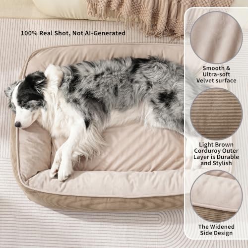 FAIRYPET Deluxe Plush Dog Beds for Medium to Large Dogs (Light brown)