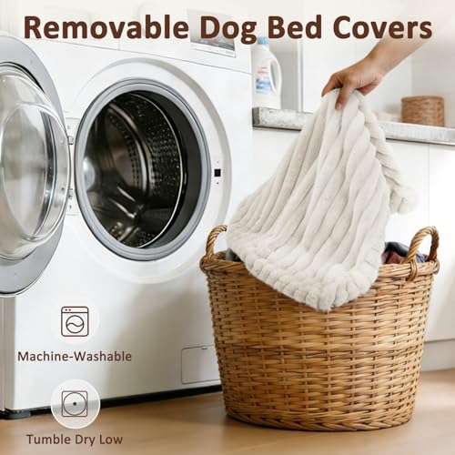 XL Dog Bed Flat Pet Beds with Removable Washable Cover (Cream / XL(42"x27"x4"))