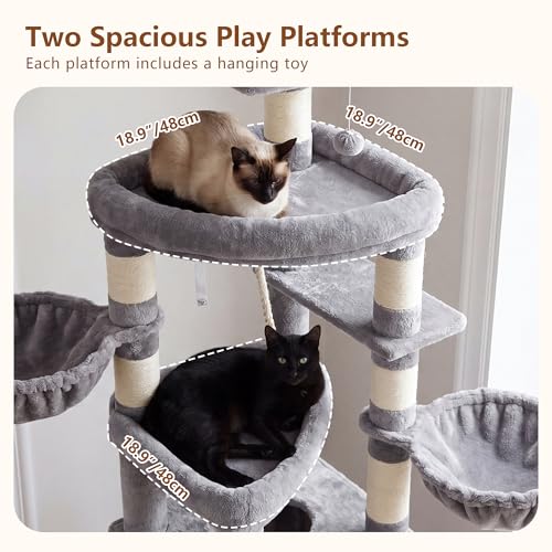 Cat Tree 82.7″ Extra Tall Cat Tower for Large Cats Adult HCT063W (82.7 inch / Light Gray)