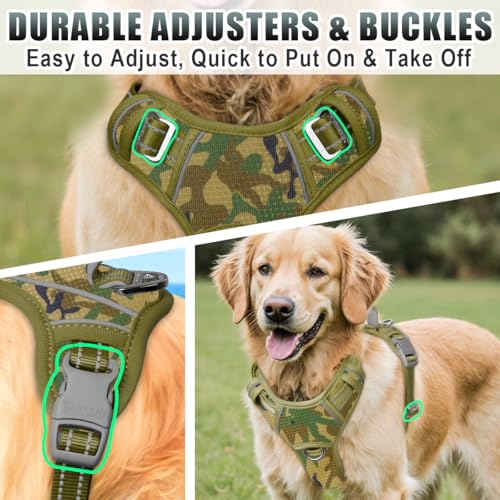 Dog Harness for Large Dogs No Pull Dog Vest ID Tag Pocket (Camo / Large)