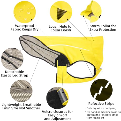 Dog Raincoat Adjustable Waterproof Reflective Rain Jacket for Small Medium Large Dogs (M Chest 26"-32" / Yellow)