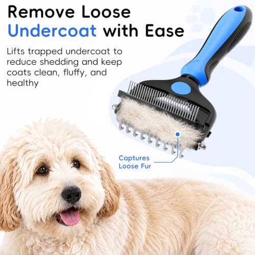 3-in-1 Professional Pet Grooming Brush for Dogs & Cats – Dematting Comb, Undercoat Rake & Deshedding Tool for Long & Short Hair, Heavy Shedding & Matted Fur (Blue) (Blue)
