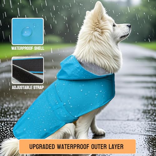 Dog Raincoat Dog Rain Jacket Hooded Poncho Waterproof Pet Rain Suit Double (Blue / M:Back Length 8.5-10.5")