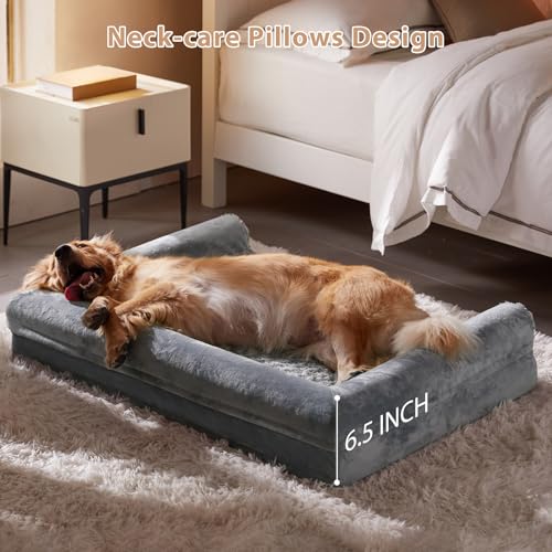 Orthopedic Washable Large Dog Bed for Senior Dog Comfy Sleep (36"l x 27"w x 6.5"th / Grey)