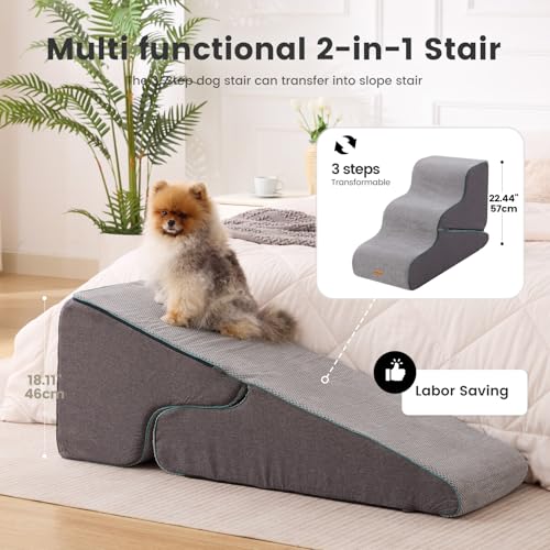 Dog Stairs for Small Dogs 22.4" H (Grey / Large 2 in 1 15.7"x34.25"x22.4")