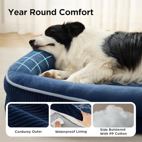 360°Oval Bolster Orthopedic Dog Bed Medium Size Dog (Navy Blue / 30"lx20"wx6.5"th)