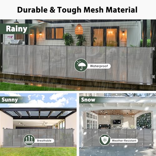250" Extra Wide Retractable Baby Gates Outdoor Retractable Fence for Garage (Gray / (48" Tall x 250" Wide))