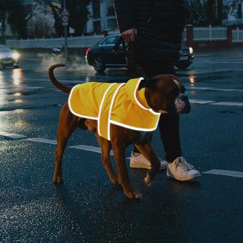 Dog Raincoat for Large Dogs Waterproof Jacket Hooded Rain Coats with Reflective Strips Leash Hole & Poncho Adjustable Fit (B.Yellow / X-Large)