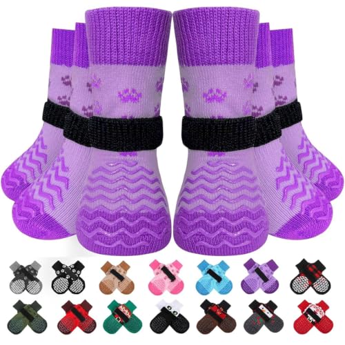 Anti Slip Dog Socks to Prevent Licking Paws for Hot Pavement (Purple / Small)