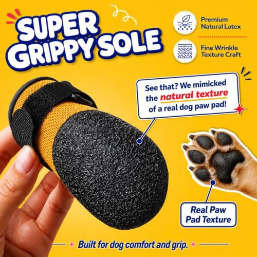 4Pcs Stay on Dog Booties (Yellow / XXL)
