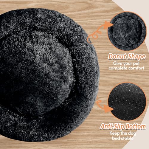 Calming Small Dog & Cat Bed for Indoor Cats (Dark Grey / 20.0"L x 20.0"W x 6.0"Th)