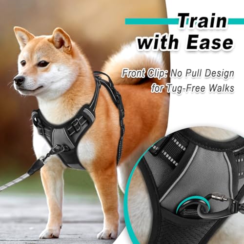Dog Harness for Medium Sized Dog No Pull 2 Leash Clips Dog Vest (Medium / Dark Grey)