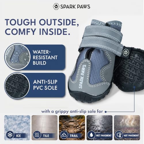 365 Dog Shoes (365 Grey / Size 4: 2.2"x2.56"(W*L) (Pack of 4))