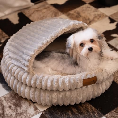 Cat Cave Bed for Indoor Cats Covered Hooded Pet Bed with Cushion (Khaki)