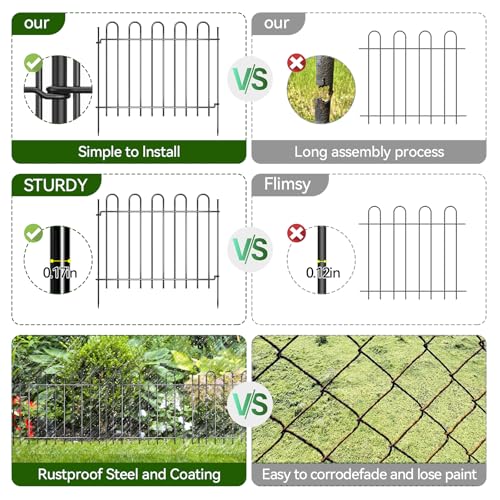 26 Panels Decorative Garden Fence (26 Panels, 13in X 30ft / Black)