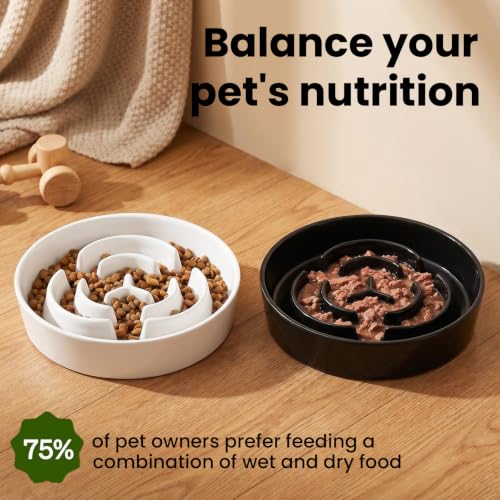 Ceramic Slow Feeder Dog Bowls 0.6 Cups for Small Fast Eaters (Black / S - 0.6 Cups)