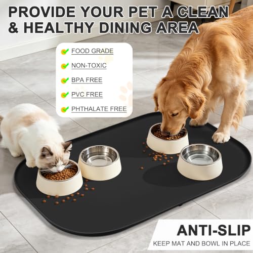 Waterproof Silicone Pet Food Mat with Raised Edge for Dog & Cat (Black / 36"L x 24"W)