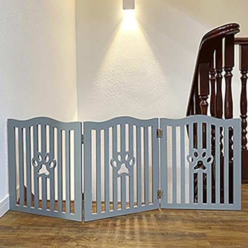 Pet Gate Wooden Free Grey Standing Dog Gate (Small Grey)