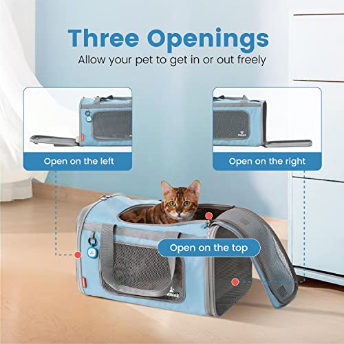 Cat Carrier Airline Approved Expandable Breathable Safety Leash (Light Grey and Sky Blue)