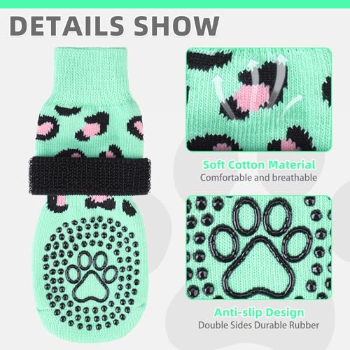 Dog Socks for Hot (Leopard Green / Small/Medium (4 Pack))