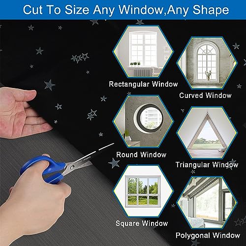 Magnetic Blackout Shades Temporary Blackout Curtains 100% Blackout Blind Window Cover for Windows and Doors (Black - Moon & Stars / 57"W x 118"H)