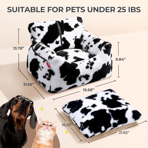 Dog Car Seat for Small Dogs & Cats Under 25 lbs (Milk Cow / Small)