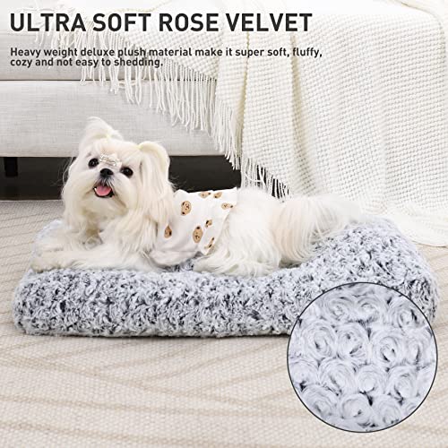 Washable Dog Bed Small Dog Crate Bed Deluxe Plush Mat 17"x12" Gray (Grey / 17.0"L x 12.0"W x 2.0"Th)