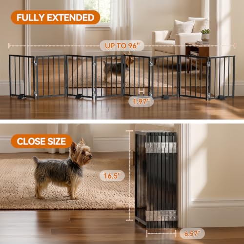 Small Dog Gate Indoor (Black / Up to 96" W, 16.5" H)