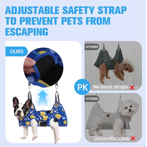 Dog Grooming Hammock Harness for Dogs & Cats with Pet Nail Clipper Trimmer (S / Navy Blue)