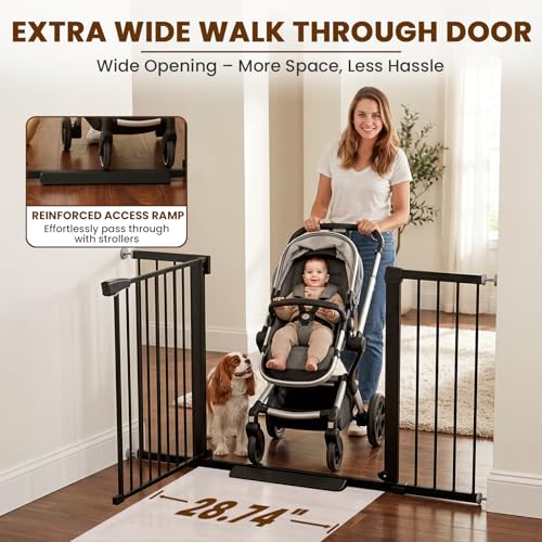 36 58" Extra Wide Baby Gate for Stairs (Black / 36-58"W x 30"H)