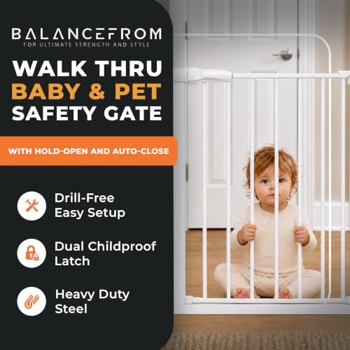 Easy Walk Thru Baby Safety Gate (36-inch Tall, White)