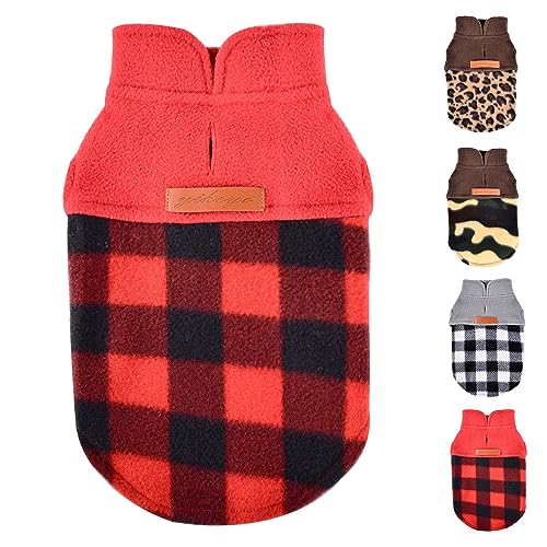 Dog Winter Clothes Fleece Plaid Dog Sweater Vest Winter Warm Soft Sweater for Small Dogs Cat Cute Puppy Kitten Clothes Cat Outfit (Red Plaid / Medium (Chest 17in ))