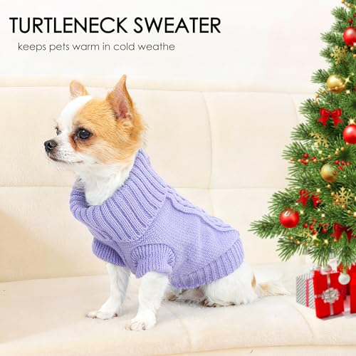 2 Pack Small Dog Sweaters Dog Christmas Sweater Turtleneck Knit Winter Warm Pullover Clothing Pet Cat Cold Weather Outfits for Small Dogs (Large / Green-Purple)
