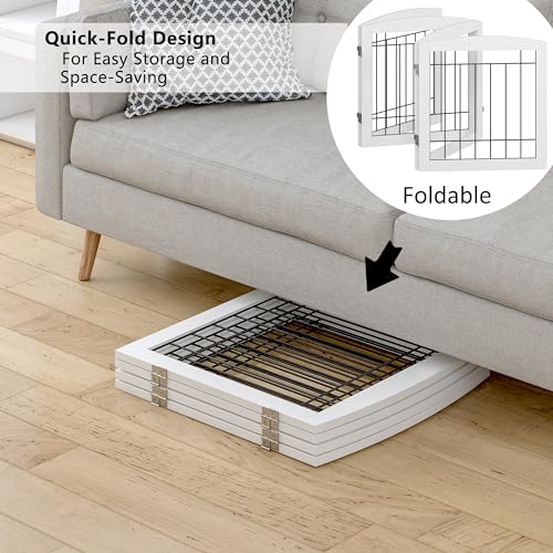 Free Standing Dog Gates for Doorway (White / 【4 Panels】80"W x 24"H)