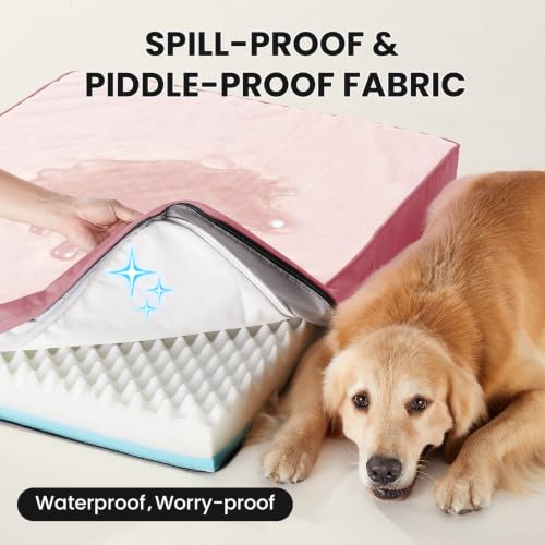 Orthopedic Waterproof Large Dog Bed (41" x 28" x 4" (For Crate) / 02-Pink)