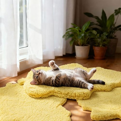 3 Pack Self Warming Pet Bed Leaf Shape Self Heating Cat Dog Mat Washable Thermal Sleeping Pad for Indoor Outdoor Hedgehog (Light Yellow / Large-19"x29")