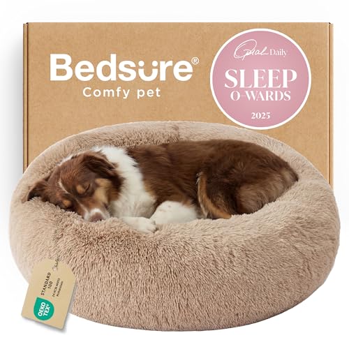 Calming Dog Beds Large Sized Dog Donut Washable Pet Bed (36"L x 36"W x 10"Th / Camel)