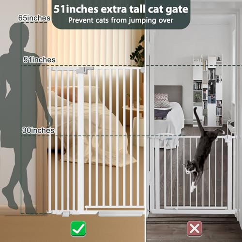 51'' Extra Wide Cat Gate Barrier 30 (White-51"tall / 30''-62.99'' Wide)