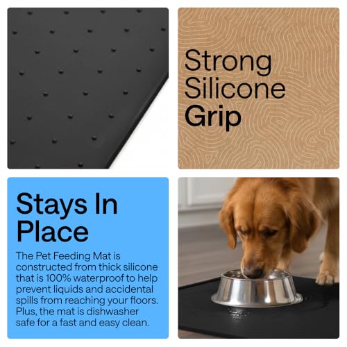 Dog Food Mat 100% Waterproof Silicone (Black / 26"l X 17"w)