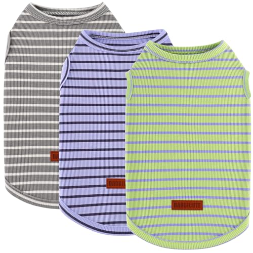 3Pack Dog Shirt Cotton Striped T (Sage Green + Blue Purple + Bright Green / XXS(Back: 7.9", Chest: 11.8", 1.1-3.3lbs))