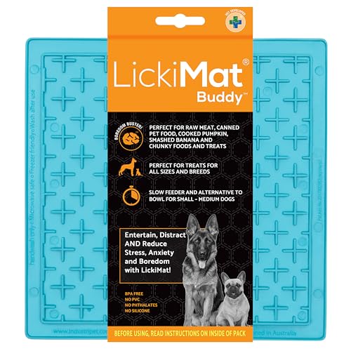 Classic Buddy Slow Feeder for Dogs Lick Mat Boredom Anxiety Reducer Perfect for Food Treats Yogurt Liquid Food Peanut Butter Fun Alternative to a Slow Feed Dog Bowl (Turquoise)