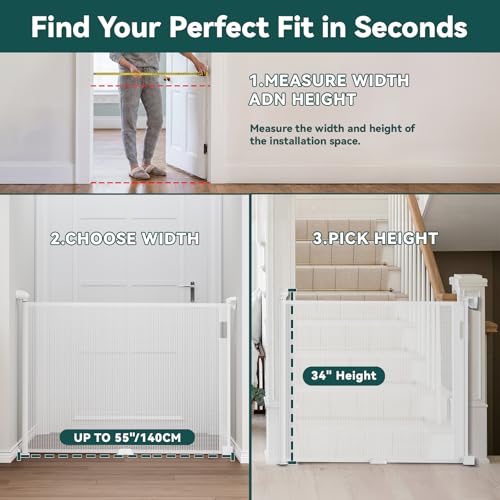 Retractable Baby Gates for Stairs (White / 34" Tall x 54" Wide)