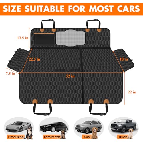 Waterproof Dog Car Seat Cover for Back Seat (Black,Orange / Small,Sanitary Pad Mesh)