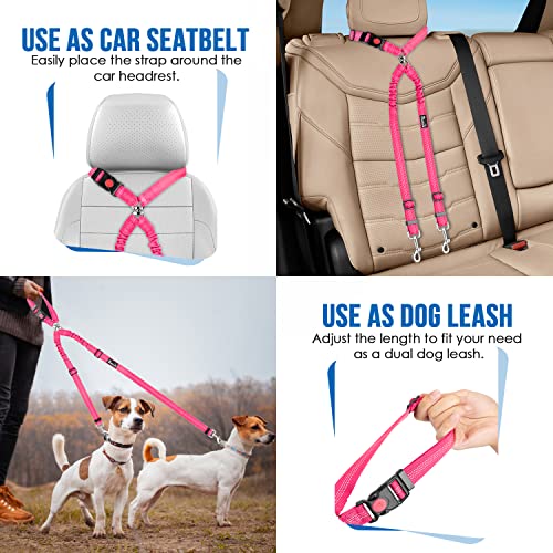 Double Dog Car Seat Belt (Fluorescent Pink)