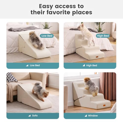 Dog Stairs for Small Dogs 22" H (Beige / Update 2in1 33"D x 15.7"W x 22"H)